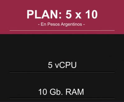 Plan: 5 CPU x 10 Gb RAM en Pesos Argentinos