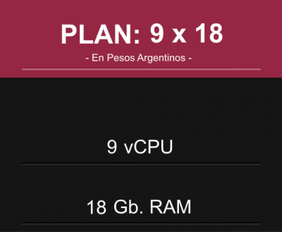 Plan: 9 CPU x 18 Gb RAM en Pesos Argentinos
